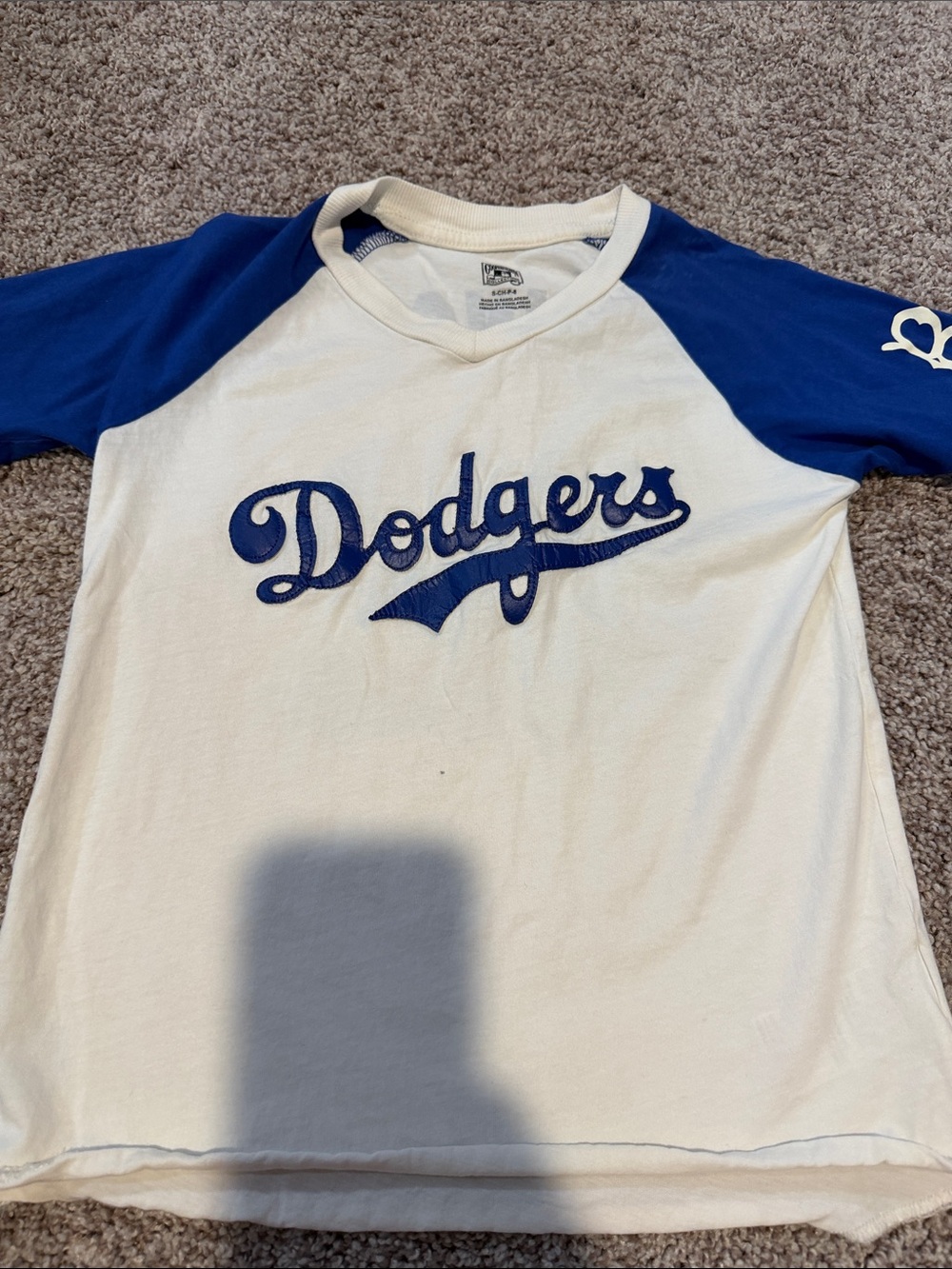 Kids Dodgers Raglan Baseball Tee in White and Blue